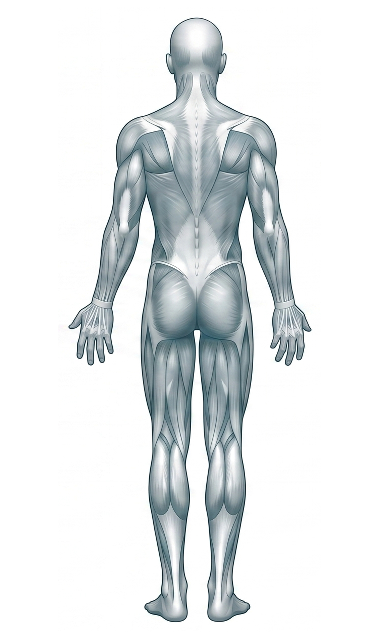Back view anatomical diagram — click a marker to see conditions treated in that area
